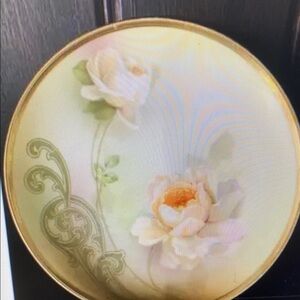 Antique Hand Painted Plate Pink Roses RS Prussia Gold Rim